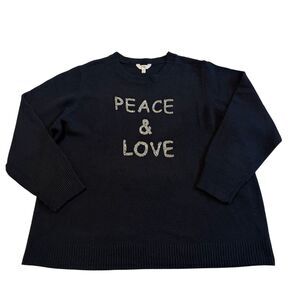 Terra & Sky Peace & Love Beaded Sweater Black Super Soft Cozy 4X (28W-30W) NWT